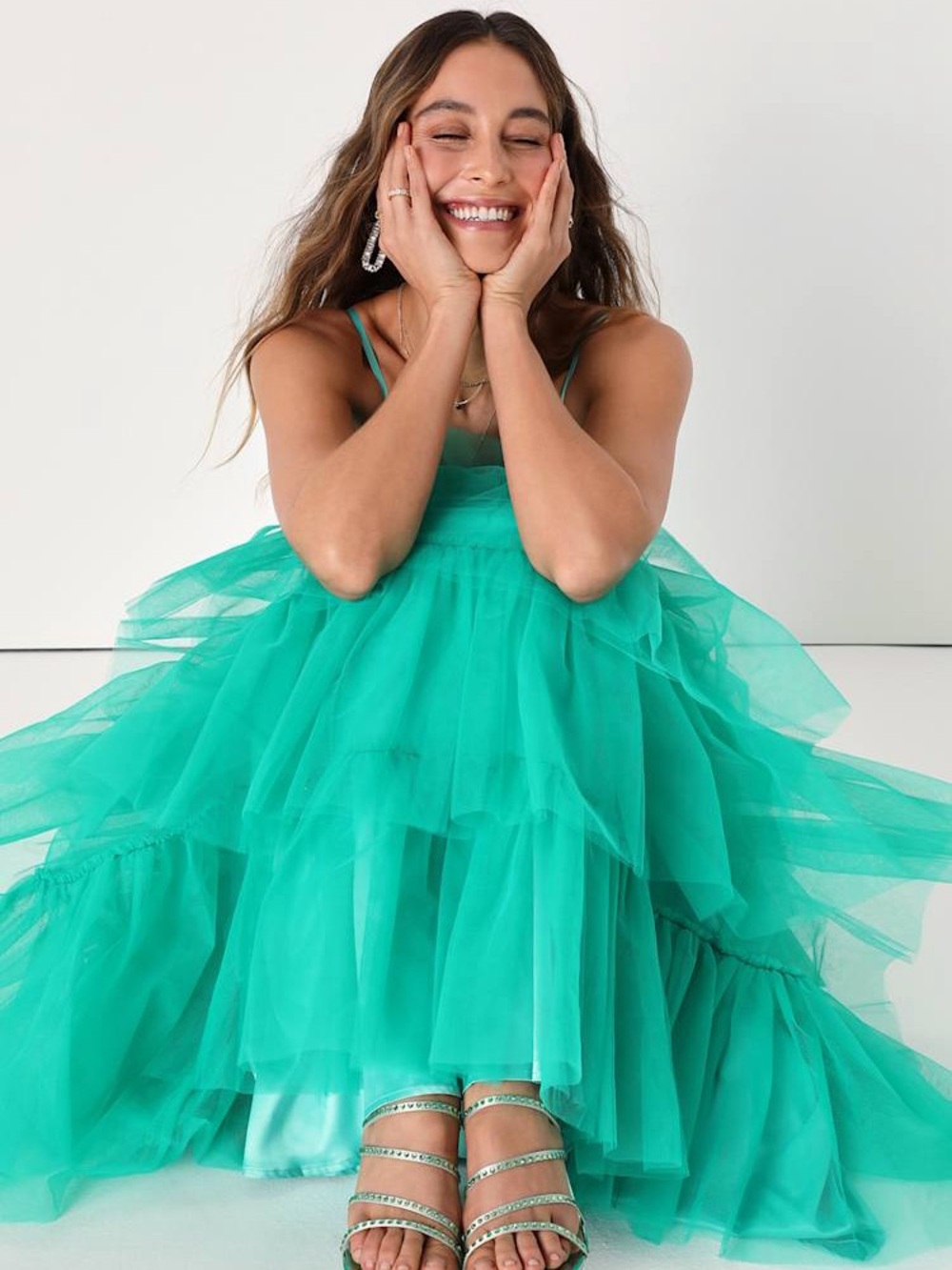 Lulu’s Rule the Runway Teal Green Tulle Bustier Tiered Prom Formal Maxi Dress XL - Picture 10 of 10
